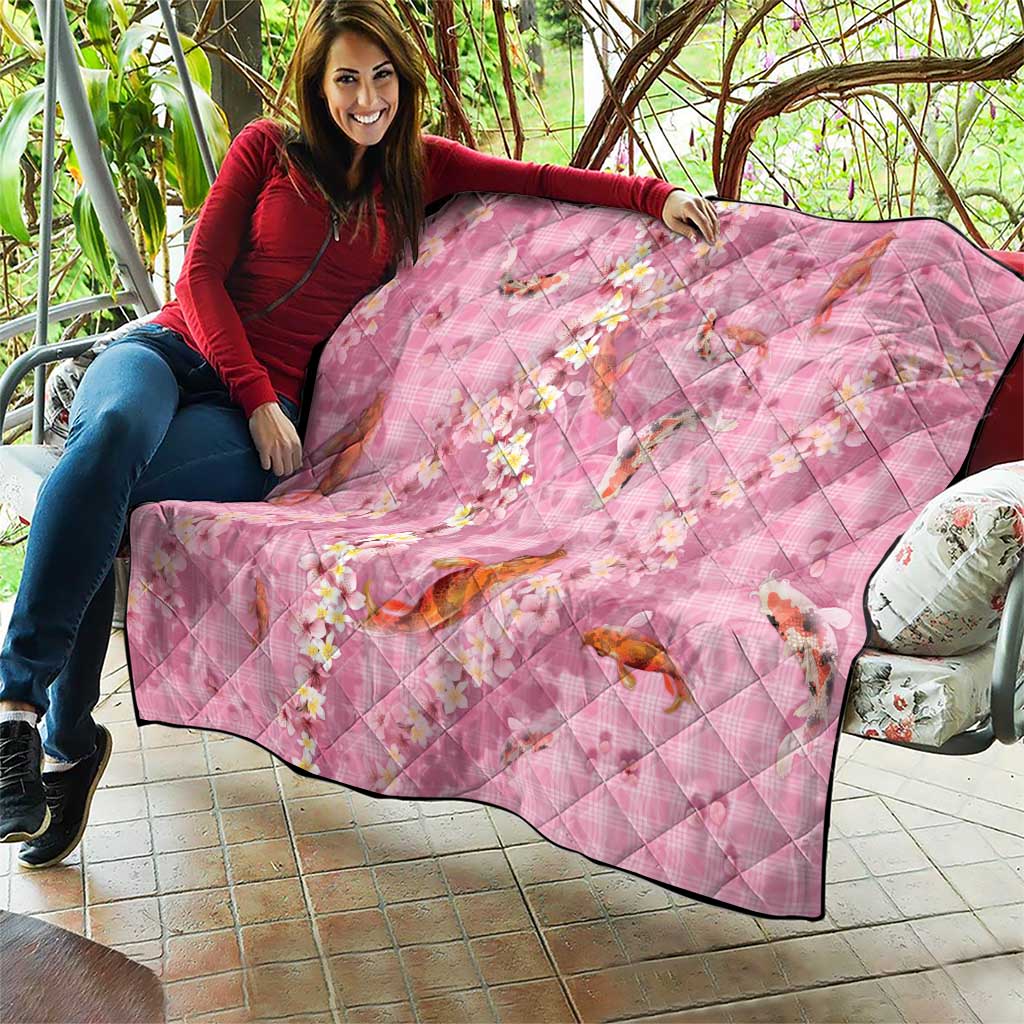 Pink Palaka Hawaiian And Japanese Quilt Sakura Lei With Koi Fish - Polynesian Pride