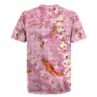 Pink Palaka Hawaiian And Japanese Rugby Jersey Sakura Lei With Koi Fish - Polynesian Pride