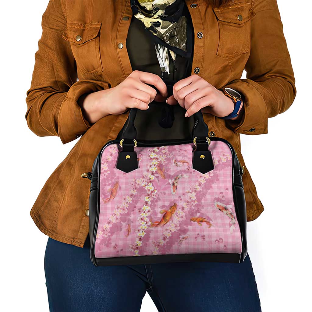 Pink Palaka Hawaiian And Japanese Shoulder Handbag Sakura Lei With Koi Fish - Polynesian Pride