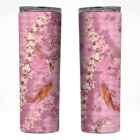 Pink Palaka Hawaiian And Japanese Skinny Tumbler Sakura Lei With Koi Fish - Polynesian Pride