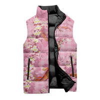 Pink Palaka Hawaiian And Japanese Sleeveless Puffer Jacket Sakura Lei With Koi Fish - Polynesian Pride