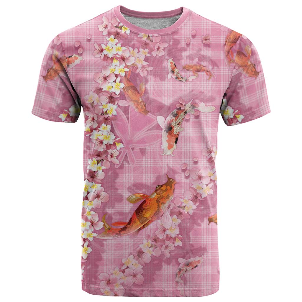 Pink Palaka Hawaiian And Japanese T Shirt Sakura Lei With Koi Fish - Polynesian Pride