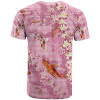 Pink Palaka Hawaiian And Japanese T Shirt Sakura Lei With Koi Fish - Polynesian Pride