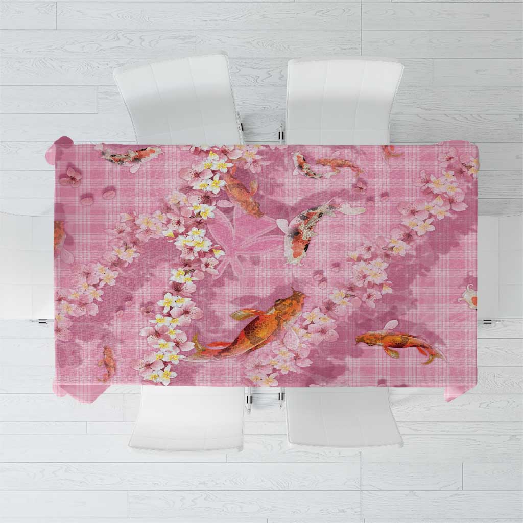 Pink Palaka Hawaiian And Japanese Tablecloth Sakura Lei With Koi Fish - Polynesian Pride