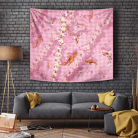 Pink Palaka Hawaiian And Japanese Tapestry Sakura Lei With Koi Fish - Polynesian Pride