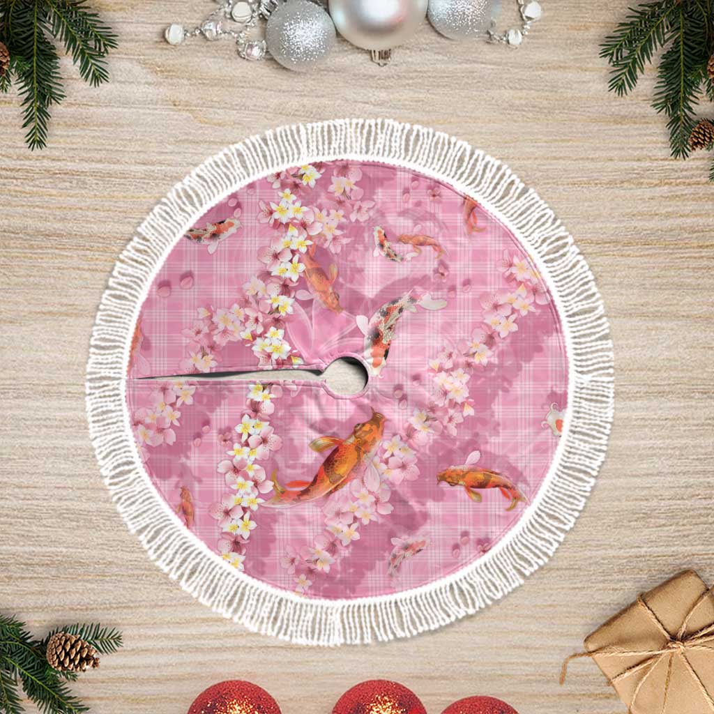 Pink Palaka Hawaiian And Japanese Tree Skirt Sakura Lei With Koi Fish - Polynesian Pride