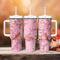 Pink Palaka Hawaiian And Japanese Tumbler With Handle Sakura Lei With Koi Fish - Polynesian Pride