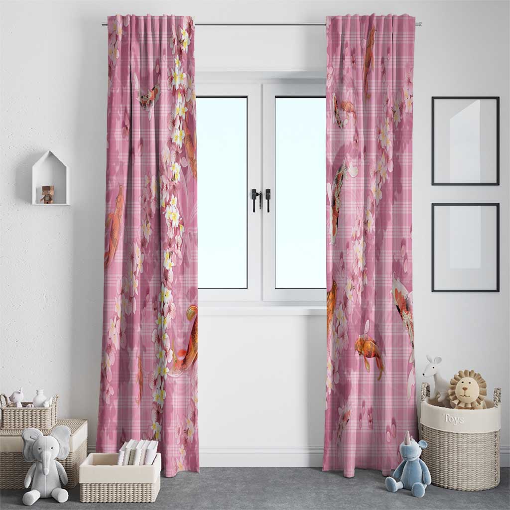 Pink Palaka Hawaiian And Japanese Window Curtain Sakura Lei With Koi Fish - Polynesian Pride