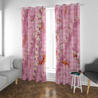 Pink Palaka Hawaiian And Japanese Window Curtain Sakura Lei With Koi Fish - Polynesian Pride