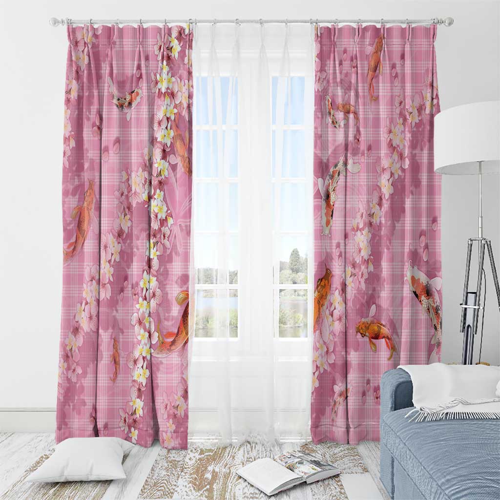 Pink Palaka Hawaiian And Japanese Window Curtain Sakura Lei With Koi Fish - Polynesian Pride