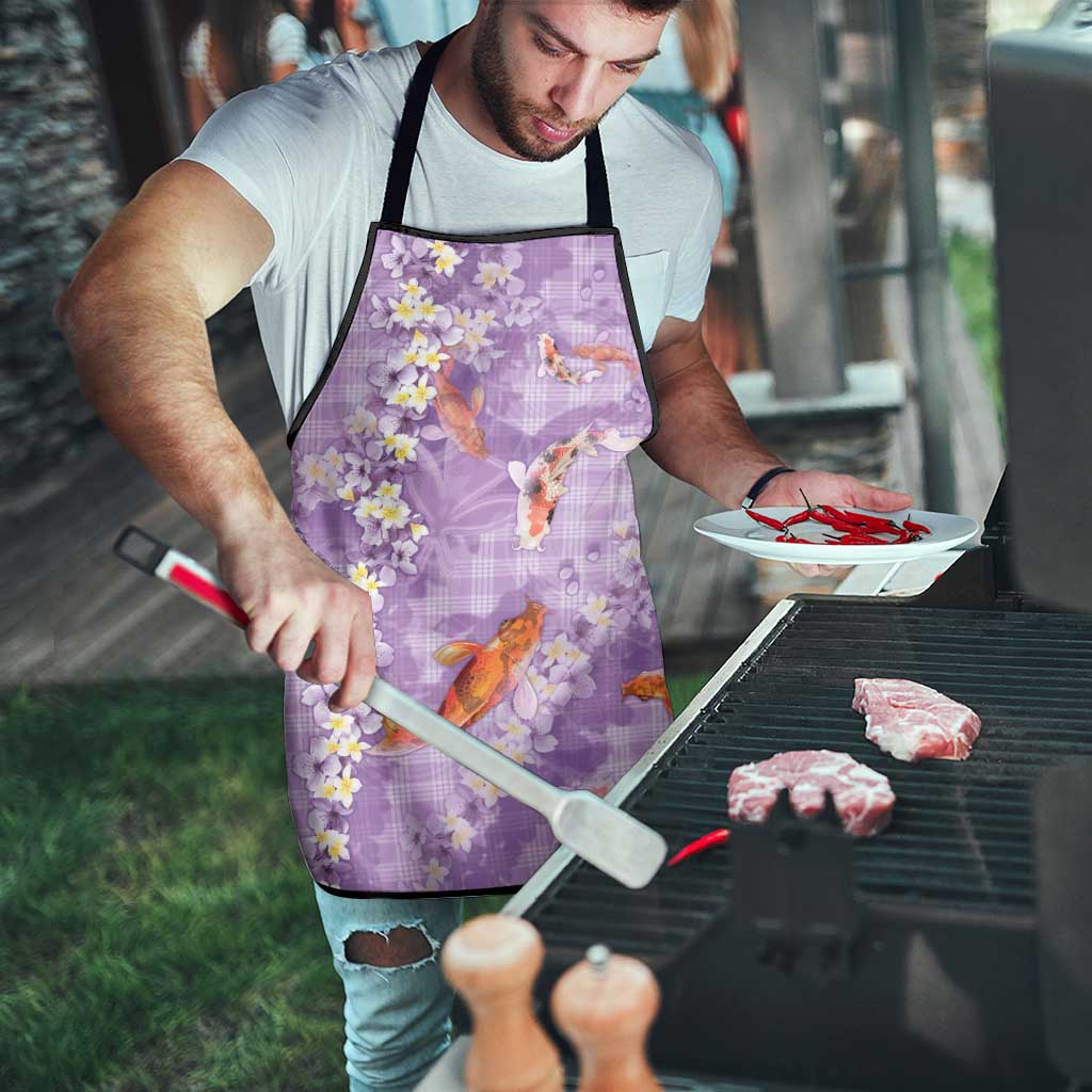 Purple Palaka Hawaiian And Japanese Apron Sakura Lei With Koi Fish - Polynesian Pride