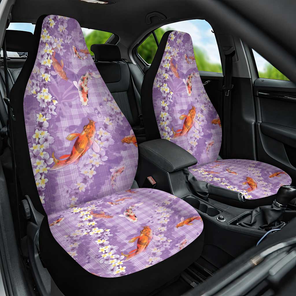 Purple Palaka Hawaiian And Japanese Car Seat Cover Sakura Lei With Koi Fish DT05 One Size Purple - Polynesian Pride