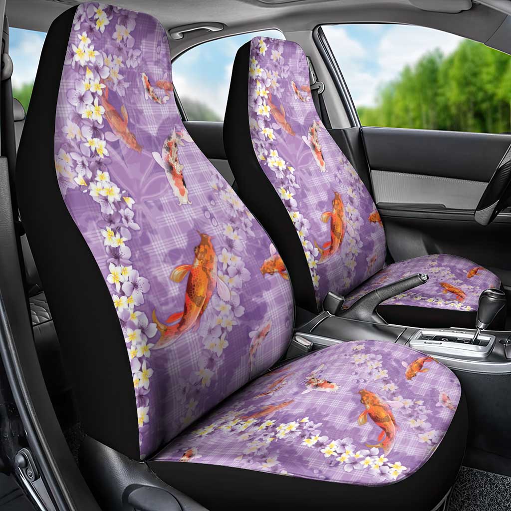 Purple Palaka Hawaiian And Japanese Car Seat Cover Sakura Lei With Koi Fish DT05 - Polynesian Pride