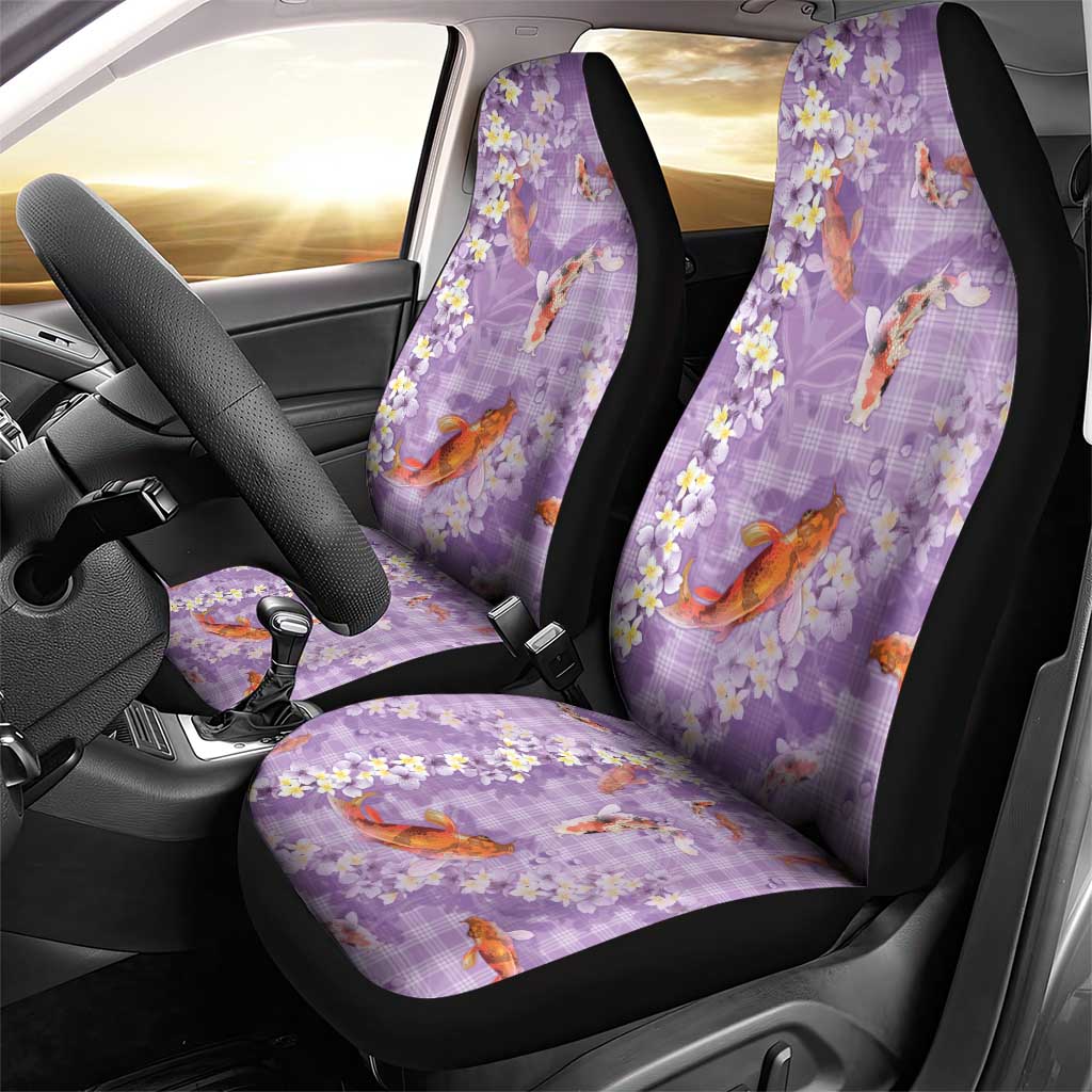 Purple Palaka Hawaiian And Japanese Car Seat Cover Sakura Lei With Koi Fish DT05 - Polynesian Pride