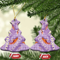 Purple Palaka Hawaiian And Japanese Ceramic Ornament Sakura Lei With Koi Fish - Polynesian Pride