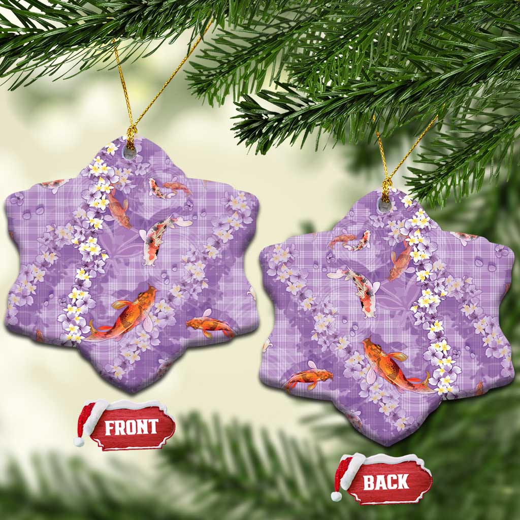 Purple Palaka Hawaiian And Japanese Ceramic Ornament Sakura Lei With Koi Fish - Polynesian Pride