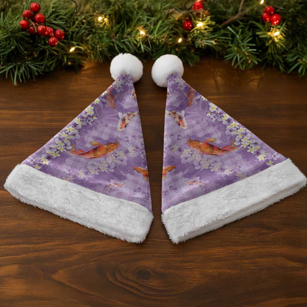 Purple Palaka Hawaiian And Japanese Christmas Santa Hat Sakura Lei With Koi Fish - Polynesian Pride