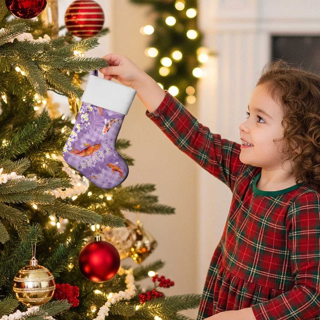 Purple Palaka Hawaiian And Japanese Christmas Stocking Sakura Lei With Koi Fish - Polynesian Pride