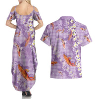 Purple Palaka Hawaiian And Japanese Couples Matching Summer Maxi Dress and Hawaiian Shirt Sakura Lei With Koi Fish DT05 - Polynesian Pride