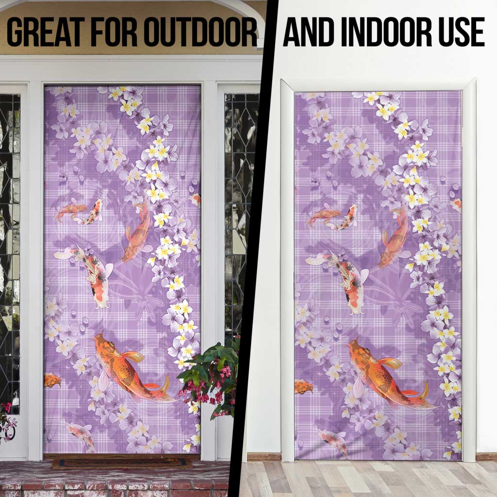 Purple Palaka Hawaiian And Japanese Door Cover Sakura Lei With Koi Fish - Polynesian Pride