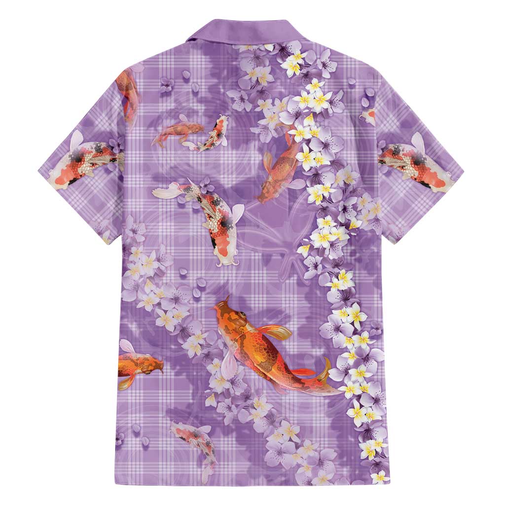 Purple Palaka Hawaiian And Japanese Family Matching Mermaid Dress and Hawaiian Shirt Sakura Lei With Koi Fish DT05 - Polynesian Pride