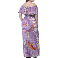 Purple Palaka Hawaiian And Japanese Family Matching Off Shoulder Maxi Dress and Hawaiian Shirt Sakura Lei With Koi Fish DT05 - Polynesian Pride