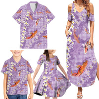Purple Palaka Hawaiian And Japanese Family Matching Summer Maxi Dress and Hawaiian Shirt Sakura Lei With Koi Fish DT05 - Polynesian Pride