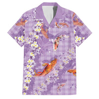 Purple Palaka Hawaiian And Japanese Family Matching Summer Maxi Dress and Hawaiian Shirt Sakura Lei With Koi Fish DT05 Dad's Shirt - Short Sleeve Purple - Polynesian Pride