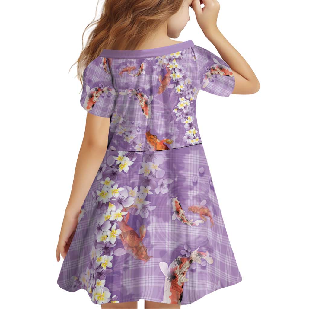 Purple Palaka Hawaiian And Japanese Family Matching Tank Maxi Dress and Hawaiian Shirt Sakura Lei With Koi Fish DT05 - Polynesian Pride