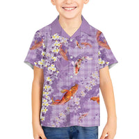 Purple Palaka Hawaiian And Japanese Hawaiian Shirt Sakura Lei With Koi Fish - Polynesian Pride