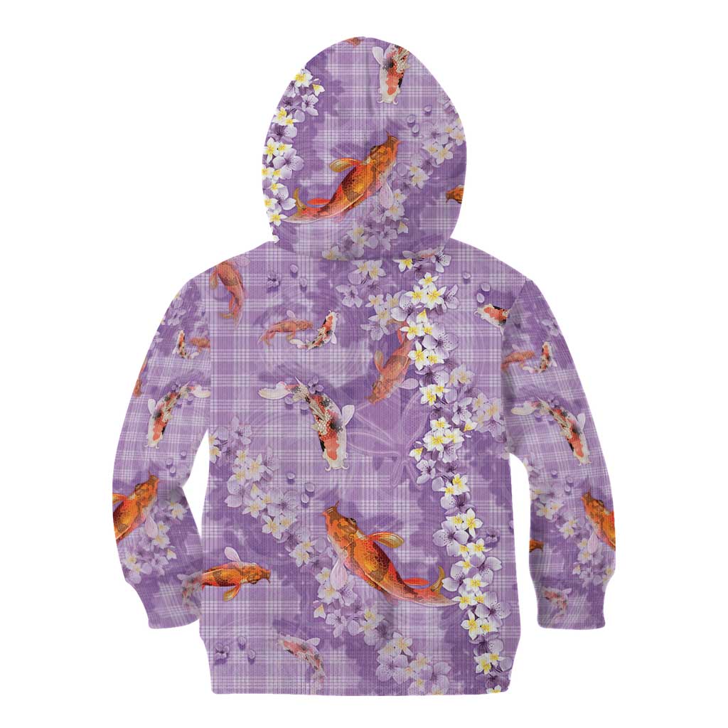 Purple Palaka Hawaiian And Japanese Kid Hoodie Sakura Lei With Koi Fish DT05 - Polynesian Pride