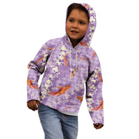 Purple Palaka Hawaiian And Japanese Kid Hoodie Sakura Lei With Koi Fish DT05 - Polynesian Pride