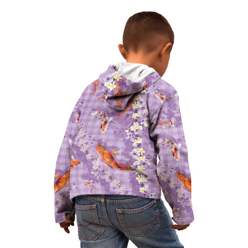 Purple Palaka Hawaiian And Japanese Kid Hoodie Sakura Lei With Koi Fish DT05 - Polynesian Pride