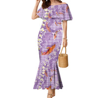 Purple Palaka Hawaiian And Japanese Mermaid Dress Sakura Lei With Koi Fish DT05 Women Purple - Polynesian Pride
