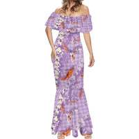 Purple Palaka Hawaiian And Japanese Mermaid Dress Sakura Lei With Koi Fish DT05 - Polynesian Pride