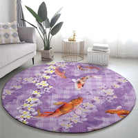 Purple Palaka Hawaiian And Japanese Round Carpet Sakura Lei With Koi Fish - Polynesian Pride