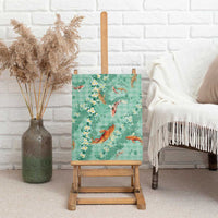 Green Palaka Hawaiian And Japanese Canvas Wall Art Sakura Lei With Koi Fish - Polynesian Pride