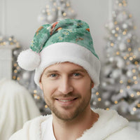 Green Palaka Hawaiian And Japanese Christmas Santa Hat Sakura Lei With Koi Fish - Polynesian Pride