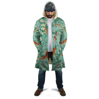 Green Palaka Hawaiian And Japanese Cloak Sakura Lei With Koi Fish - Polynesian Pride