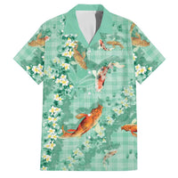 Green Palaka Hawaiian And Japanese Family Matching Summer Maxi Dress and Hawaiian Shirt Sakura Lei With Koi Fish DT05 Dad's Shirt - Short Sleeve Green - Polynesian Pride