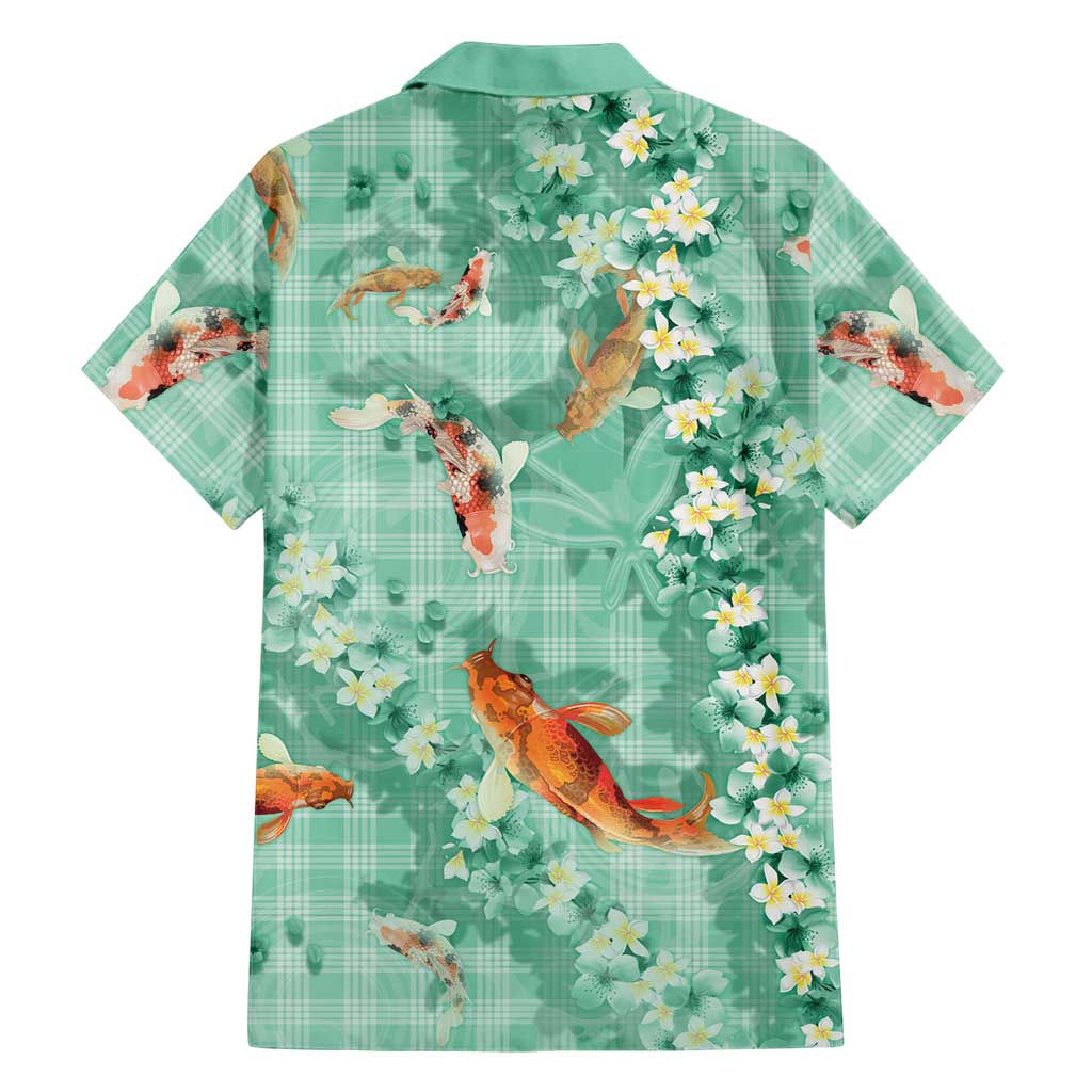 Green Palaka Hawaiian And Japanese Family Matching Summer Maxi Dress and Hawaiian Shirt Sakura Lei With Koi Fish DT05 - Polynesian Pride