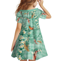 Green Palaka Hawaiian And Japanese Family Matching Tank Maxi Dress and Hawaiian Shirt Sakura Lei With Koi Fish DT05 - Polynesian Pride