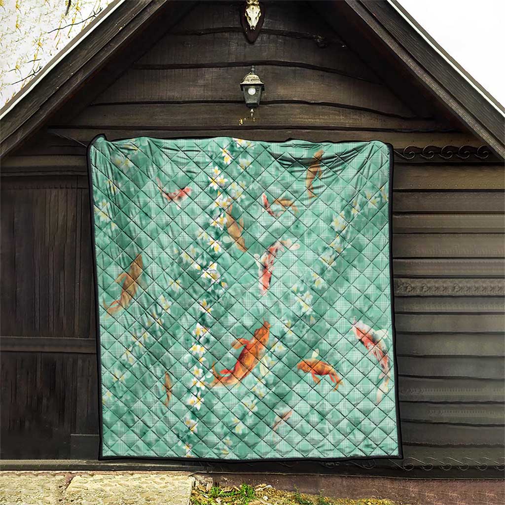 Green Palaka Hawaiian And Japanese Quilt Sakura Lei With Koi Fish - Polynesian Pride