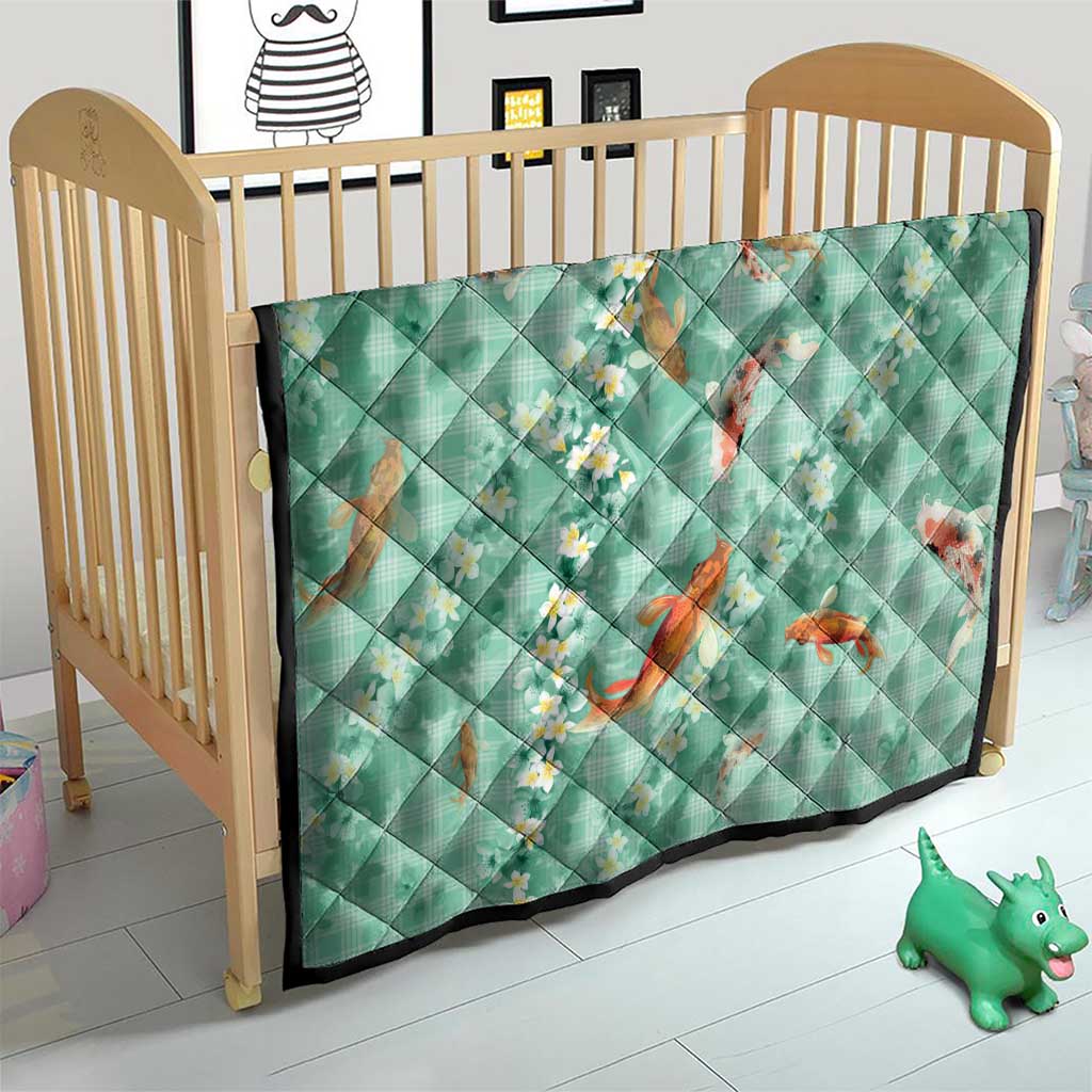 Green Palaka Hawaiian And Japanese Quilt Sakura Lei With Koi Fish - Polynesian Pride