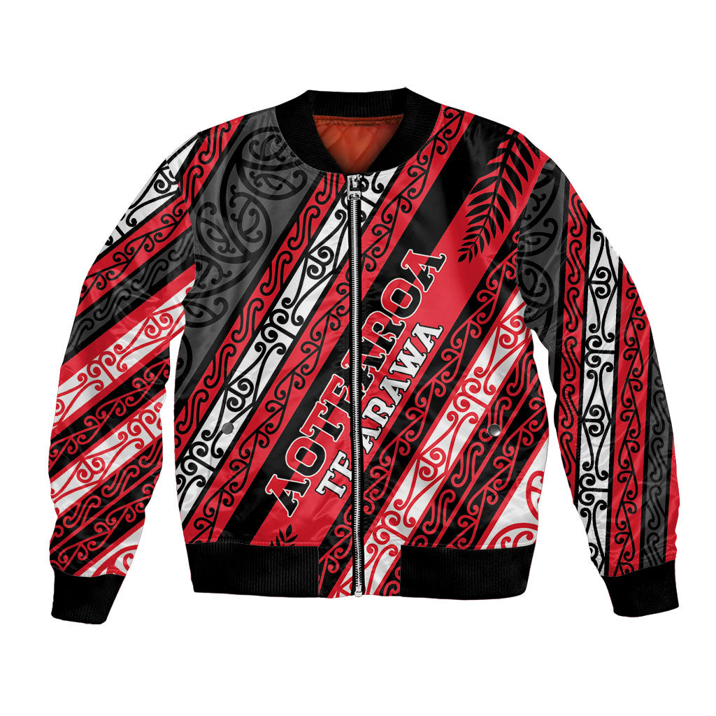 Personalised Aotearoa Te Arawa Bomber Jacket New Zealand Maori Tribal Fern Pattern DT05 Unisex Red - Polynesian Pride
