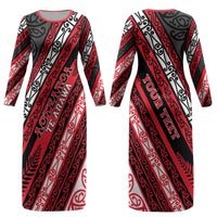 Personalised Aotearoa Te Arawa Couples Matching Long Sleeve Bodycon Dress and Long Sleeve Button Shirt New Zealand Maori Tribal Fern Pattern