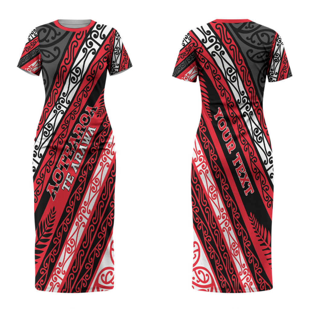 Personalised Aotearoa Te Arawa Couples Matching Short Sleeve Bodycon Dress and Long Sleeve Button Shirt New Zealand Maori Tribal Fern Pattern