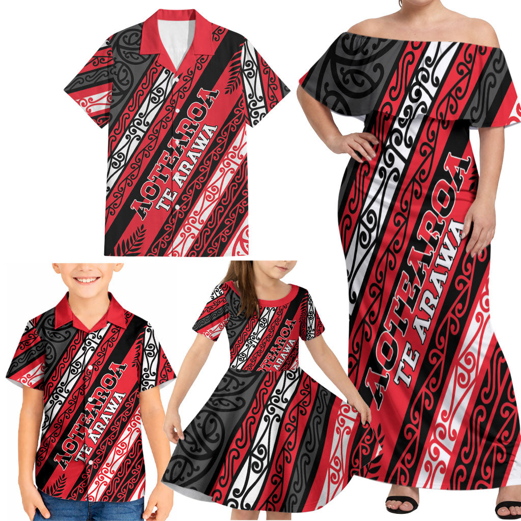 Personalised Aotearoa Te Arawa Family Matching Off Shoulder Maxi Dress and Hawaiian Shirt New Zealand Maori Tribal Fern Pattern DT05 - Polynesian Pride
