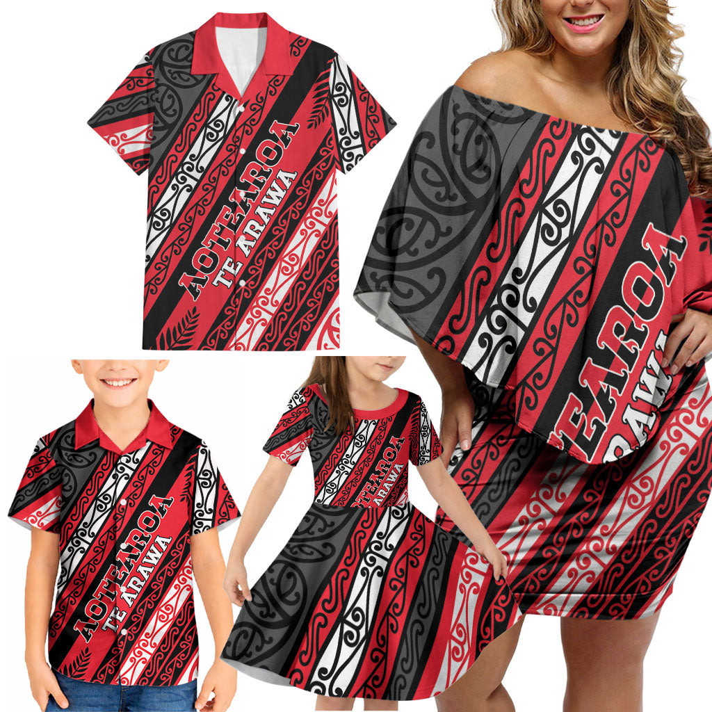 Personalised Aotearoa Te Arawa Family Matching Off Shoulder Short Dress and Hawaiian Shirt New Zealand Maori Tribal Fern Pattern DT05 - Polynesian Pride