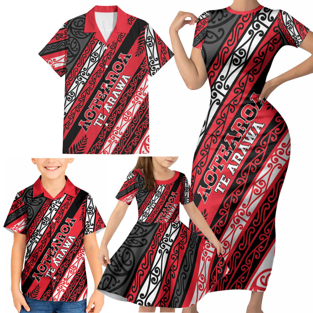 Personalised Aotearoa Te Arawa Family Matching Short Sleeve Bodycon Dress and Hawaiian Shirt New Zealand Maori Tribal Fern Pattern DT05 - Polynesian Pride